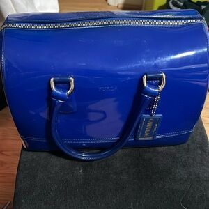 Hot blue jelly furla bag with gold lock